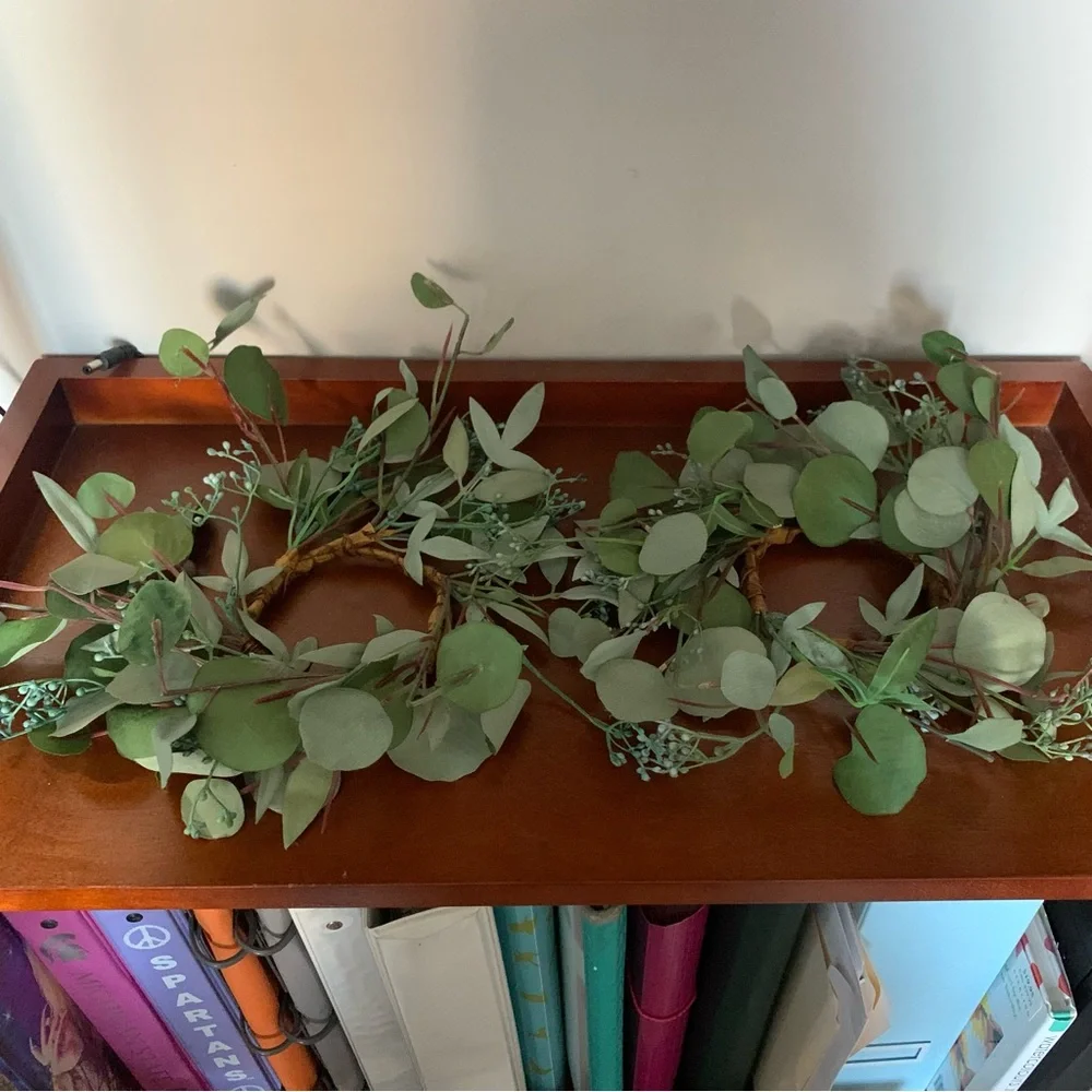 2 small faux eucalyptus leaves wreaths